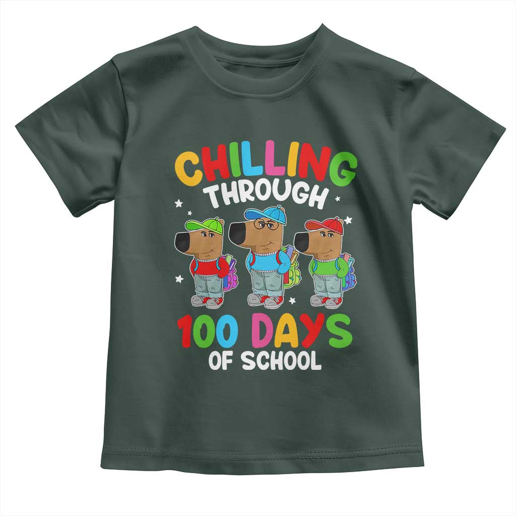 Funny Chilling Through 100 Days Of school Toddler T Shirt TS09 Dark Forest Green Print Your Wear