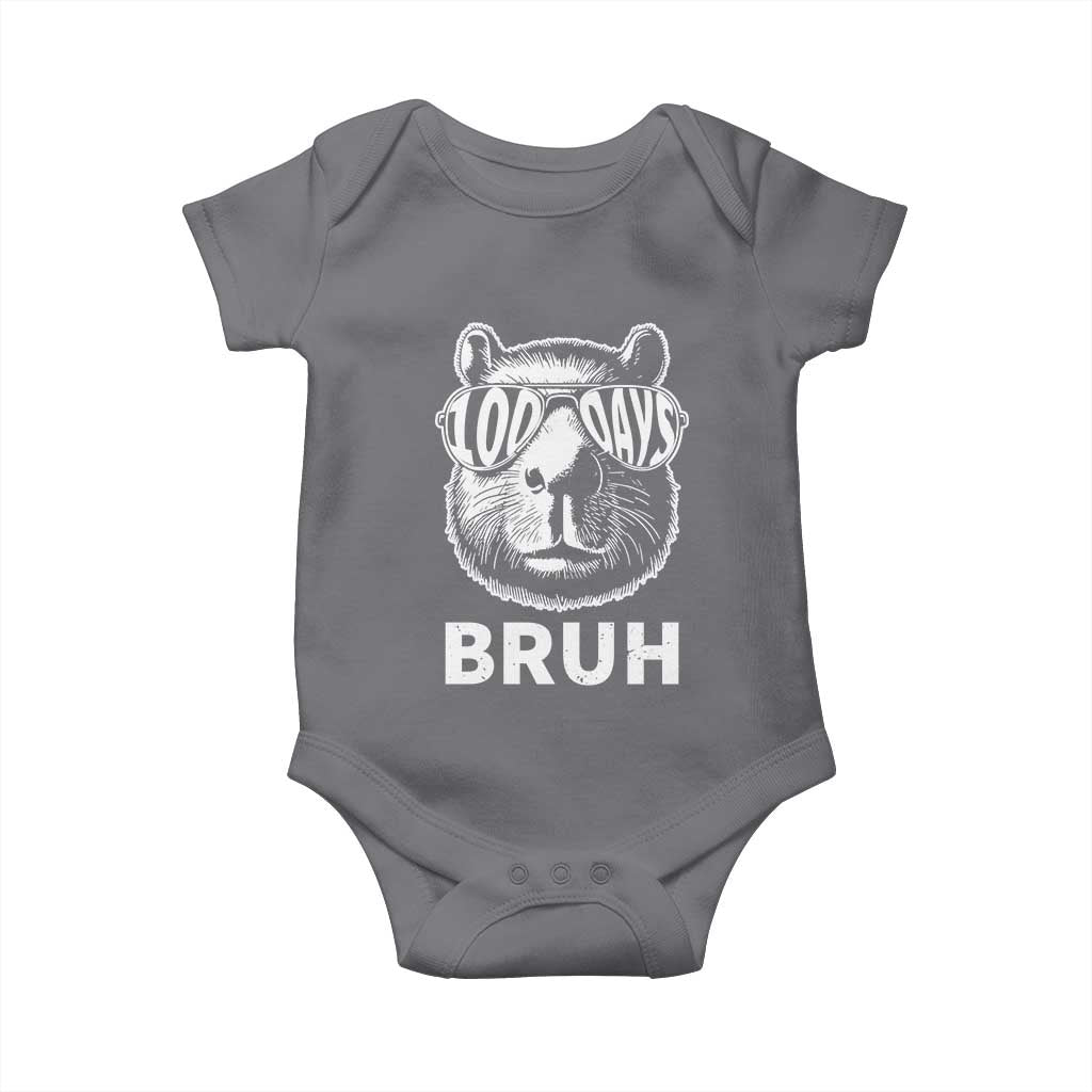 100th Day Of School Capybara Baby Onesie 100 Days Bruh Cool Capy Bara TS09 Charcoal Print Your Wear