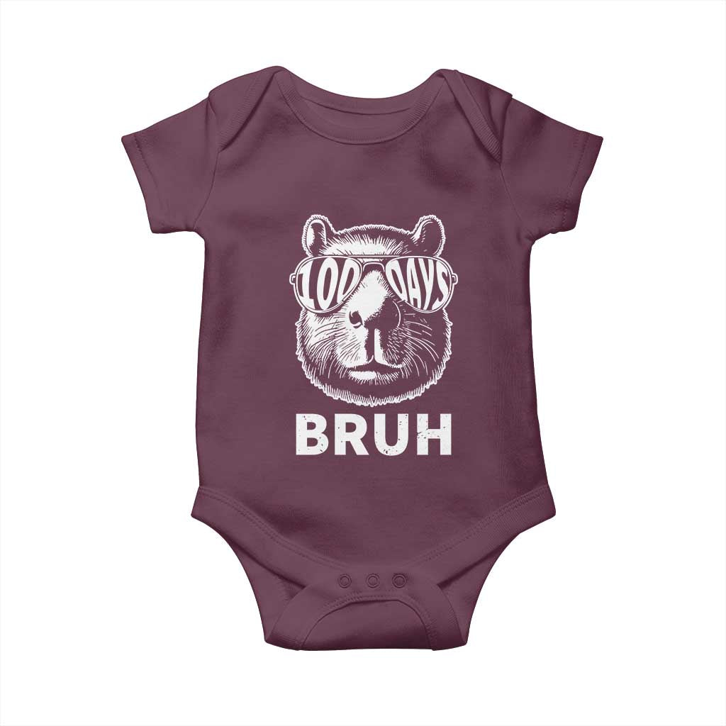 100th Day Of School Capybara Baby Onesie 100 Days Bruh Cool Capy Bara TS09 Maroon Print Your Wear