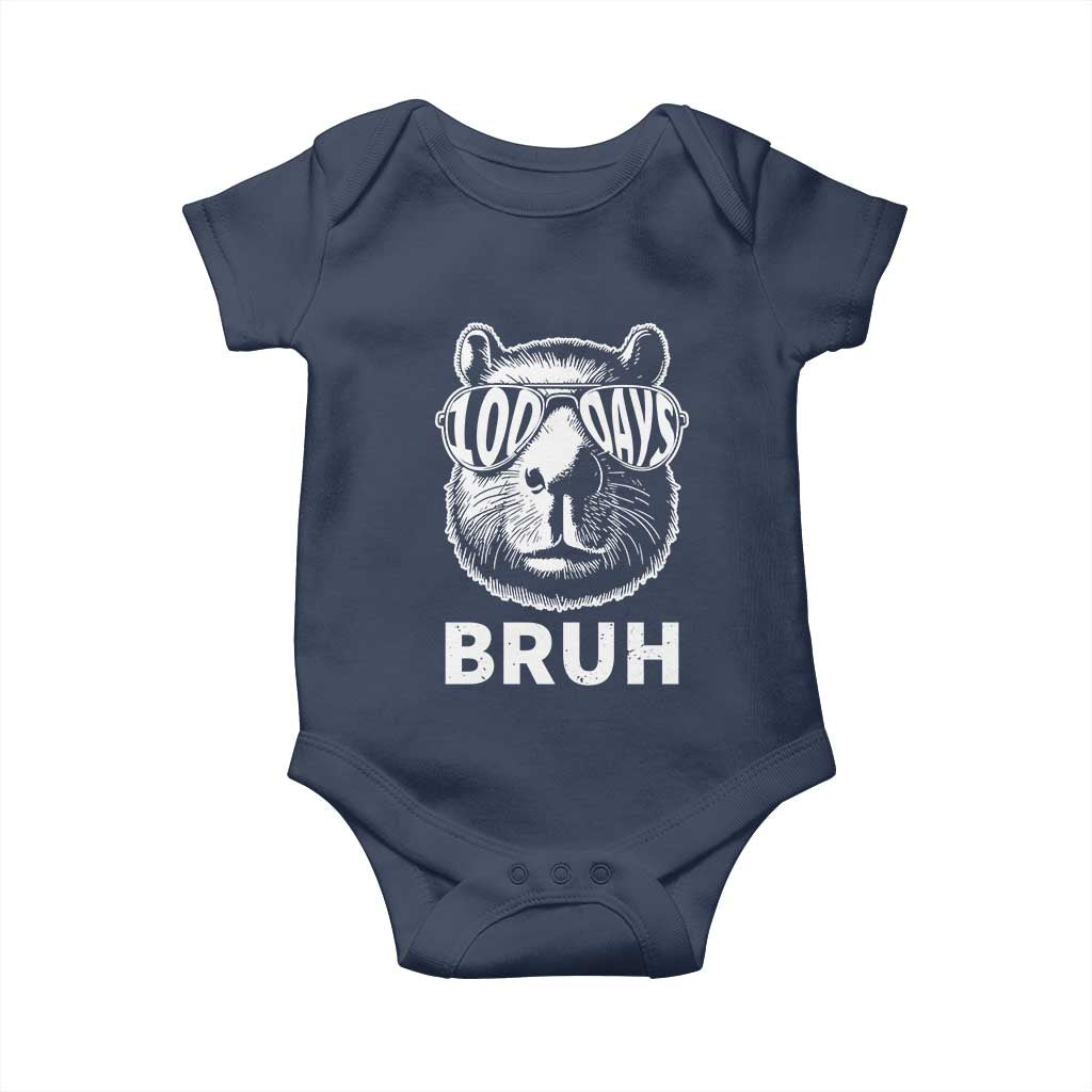 100th Day Of School Capybara Baby Onesie 100 Days Bruh Cool Capy Bara TS09 Navy Print Your Wear