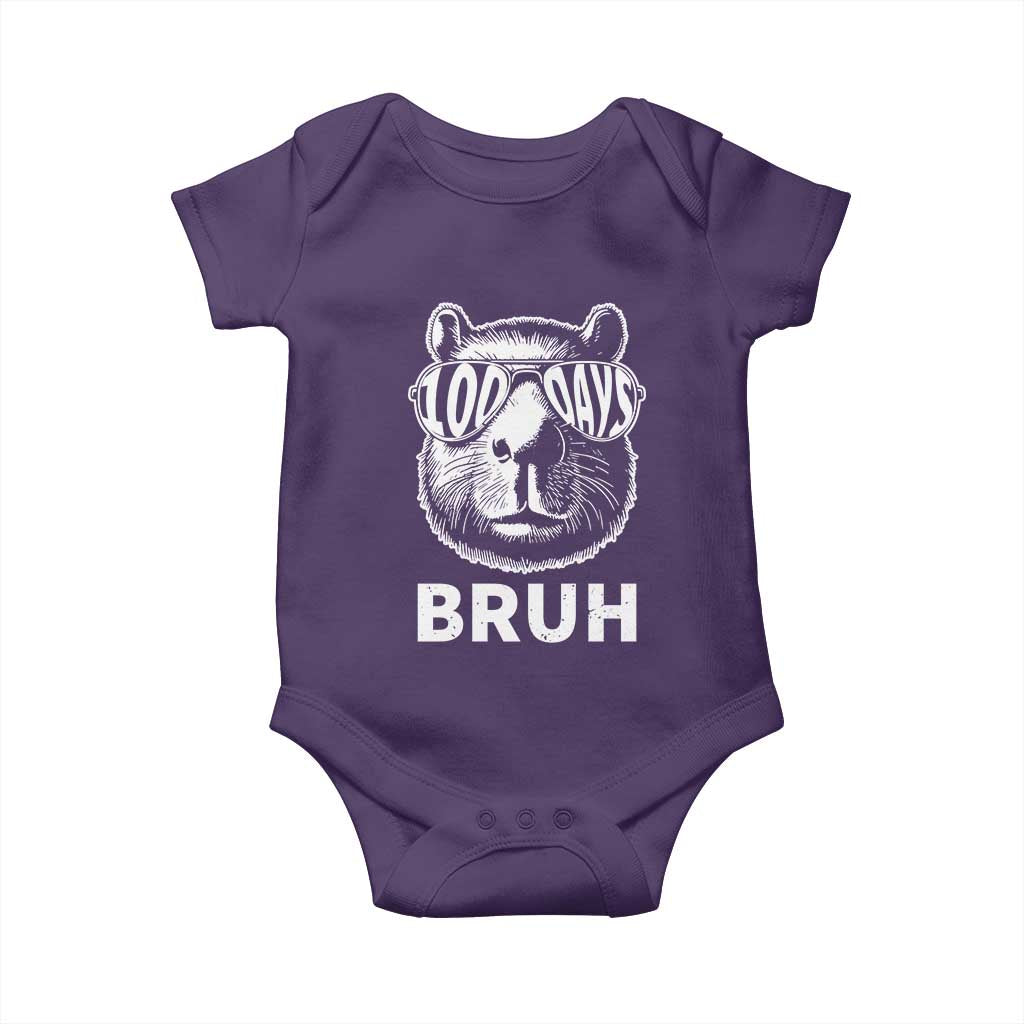 100th Day Of School Capybara Baby Onesie 100 Days Bruh Cool Capy Bara TS09 Purple Print Your Wear