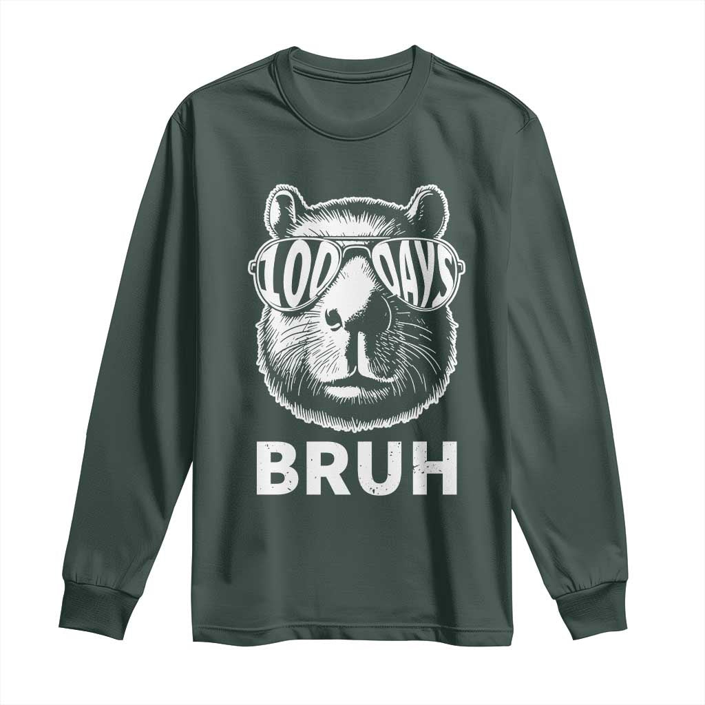 100th Day Of School Capybara Long Sleeve Shirt 100 Days Bruh Cool Capy Bara TS09 Dark Forest Green Print Your Wear