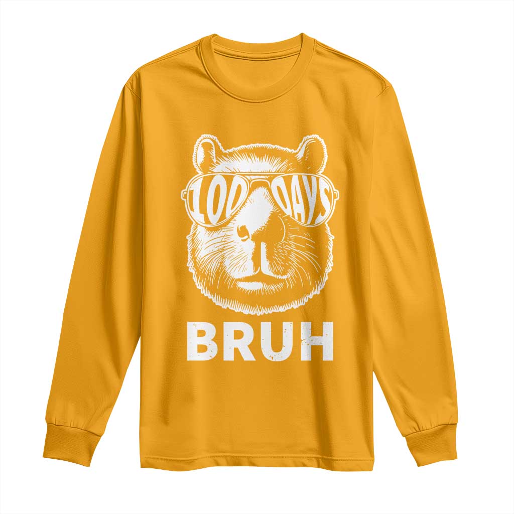 100th Day Of School Capybara Long Sleeve Shirt 100 Days Bruh Cool Capy Bara TS09 Gold Print Your Wear