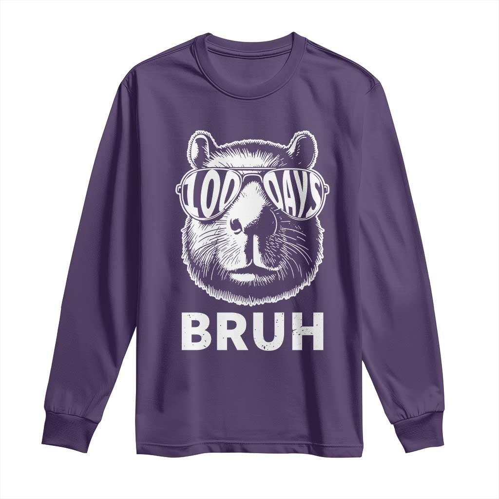 100th Day Of School Capybara Long Sleeve Shirt 100 Days Bruh Cool Capy Bara TS09 Purple Print Your Wear