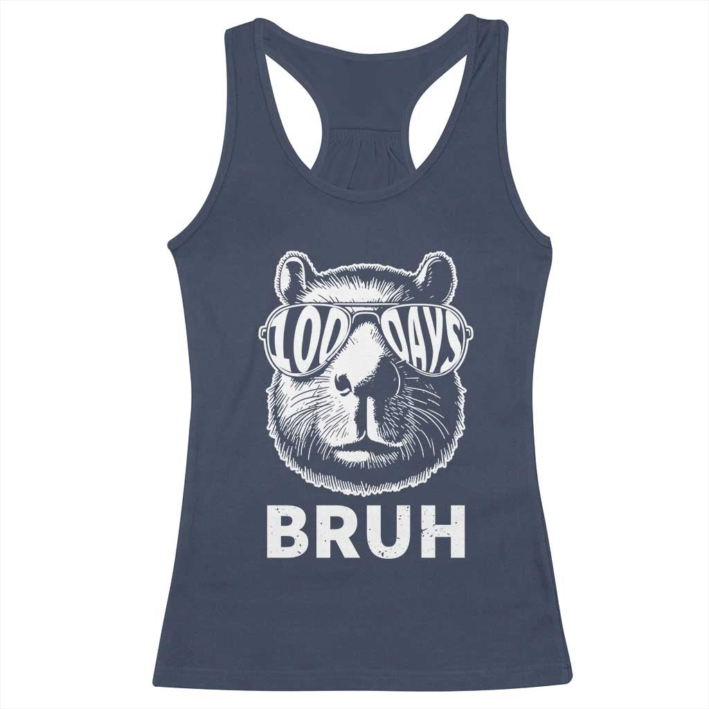 100th Day Of School Capybara Racerback Tank Top 100 Days Bruh Cool Capy Bara TS09 Navy Print Your Wear