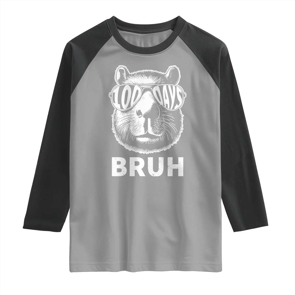 100th Day Of School Capybara Raglan Shirt 100 Days Bruh Cool Capy Bara TS09 Sport Gray Black Print Your Wear