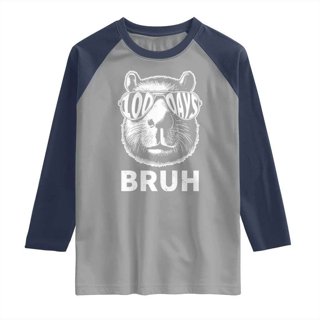 100th Day Of School Capybara Raglan Shirt 100 Days Bruh Cool Capy Bara TS09 Sport Gray Navy Print Your Wear