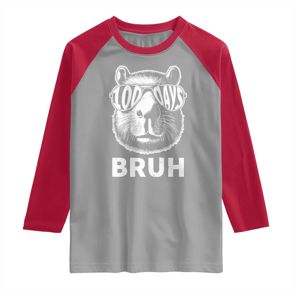 100th Day Of School Capybara Raglan Shirt 100 Days Bruh Cool Capy Bara TS09 Sport Gray Red Print Your Wear