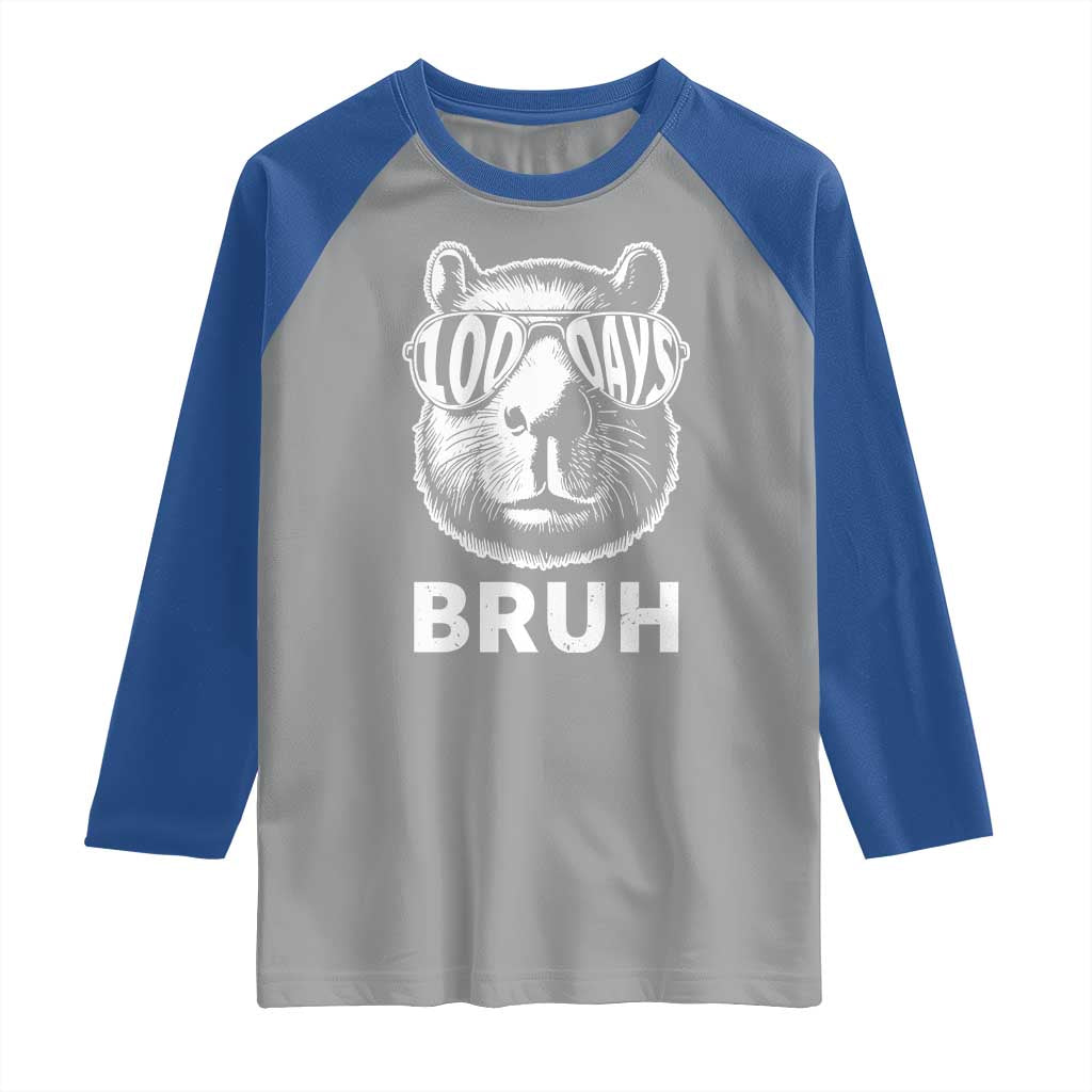 100th Day Of School Capybara Raglan Shirt 100 Days Bruh Cool Capy Bara TS09 Sport Gray Royal Print Your Wear