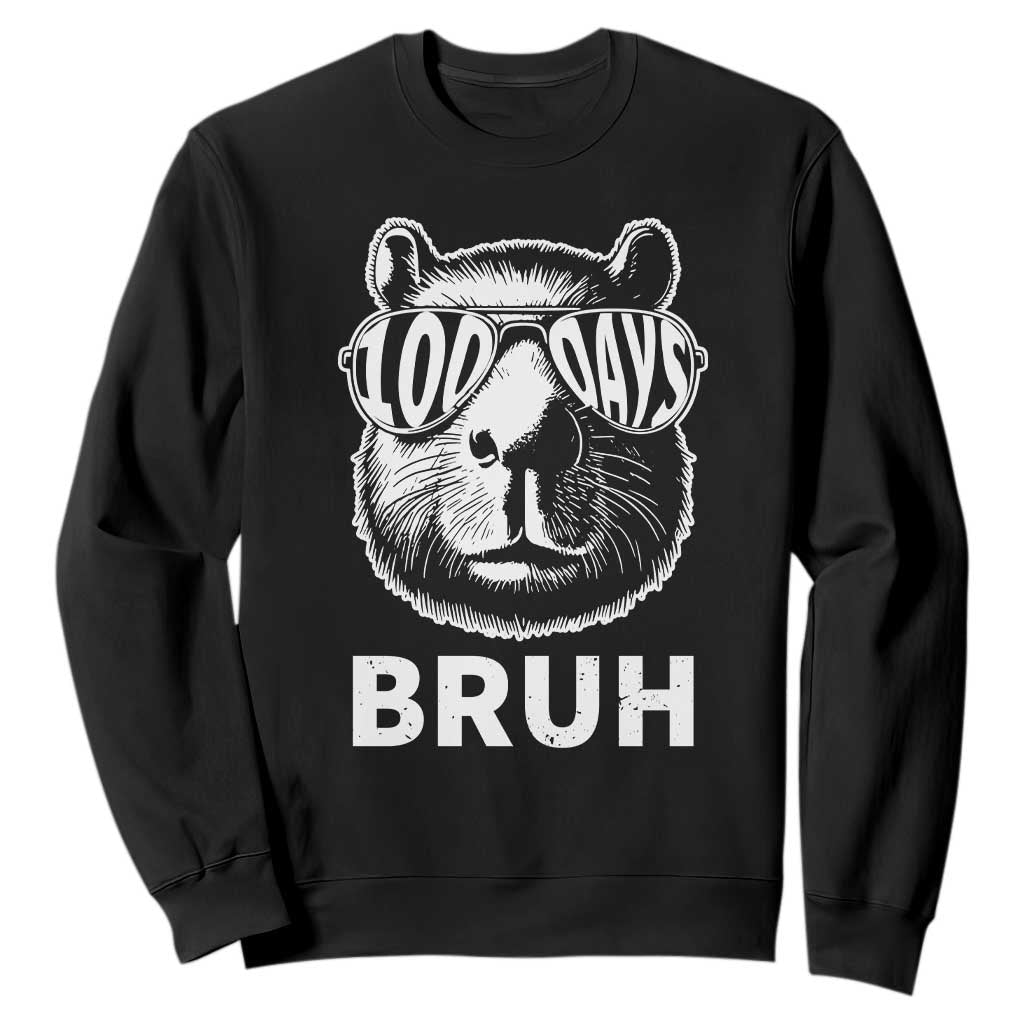100th Day Of School Capybara Sweatshirt 100 Days Bruh Cool Capy Bara TS09 Black Print Your Wear