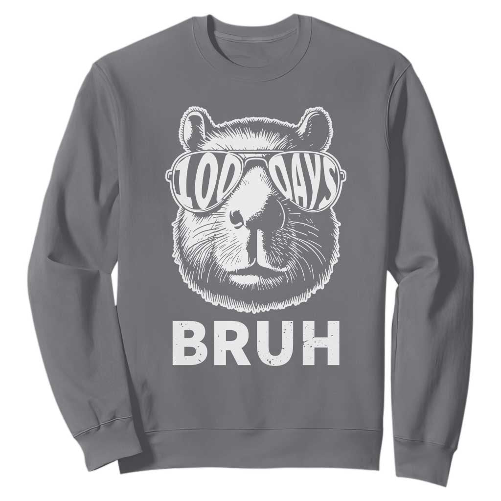 100th Day Of School Capybara Sweatshirt 100 Days Bruh Cool Capy Bara TS09 Charcoal Print Your Wear