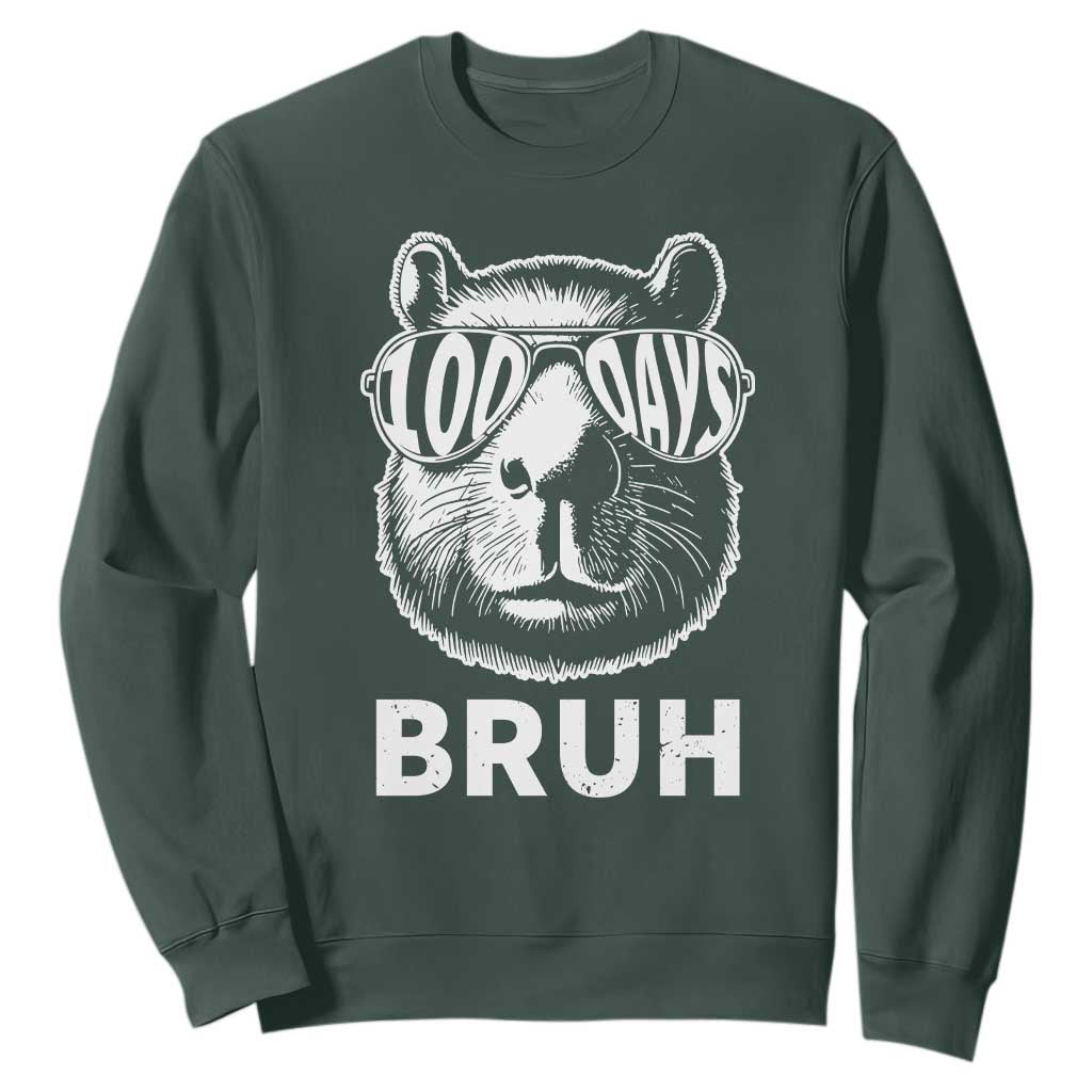 100th Day Of School Capybara Sweatshirt 100 Days Bruh Cool Capy Bara TS09 Dark Forest Green Print Your Wear