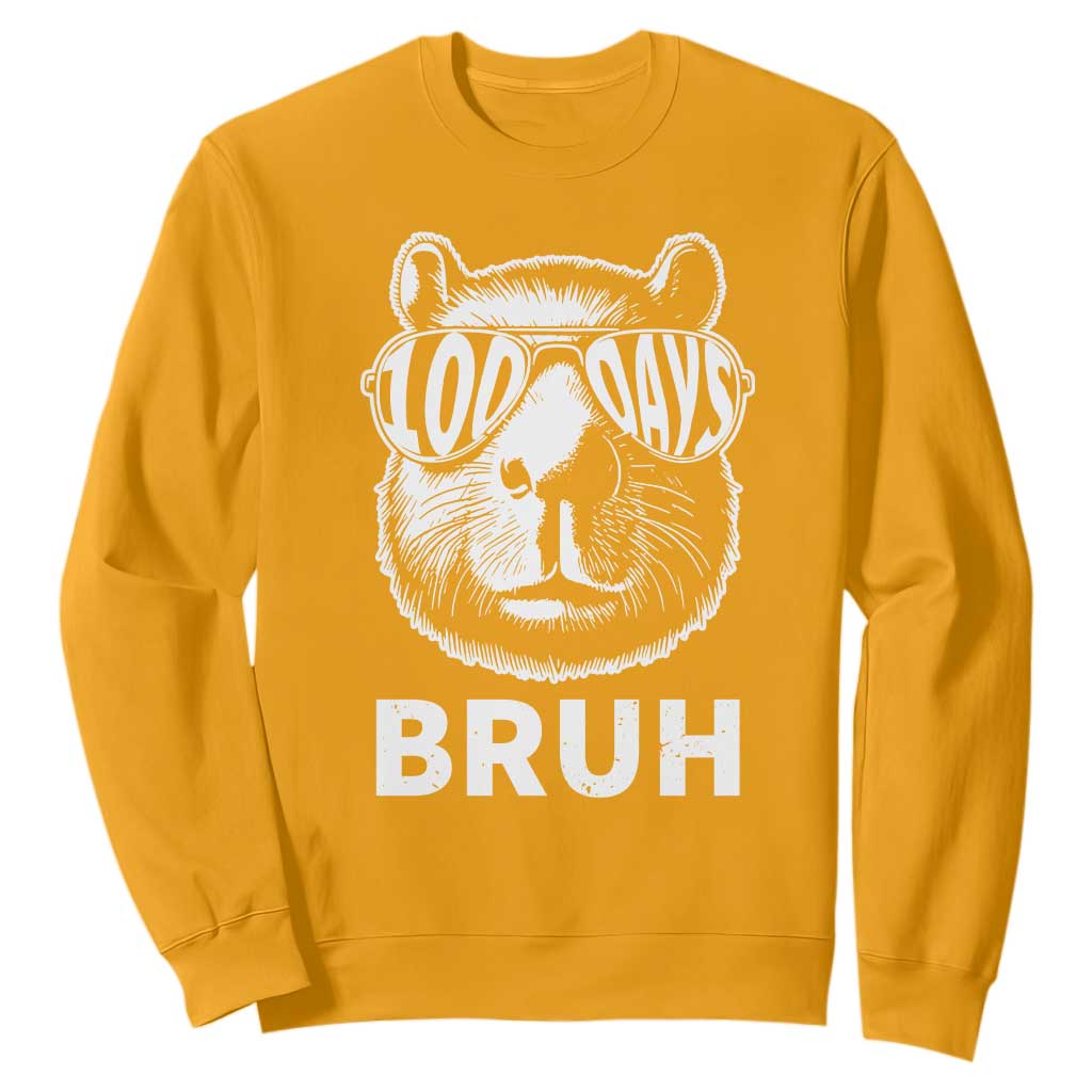 100th Day Of School Capybara Sweatshirt 100 Days Bruh Cool Capy Bara TS09 Gold Print Your Wear