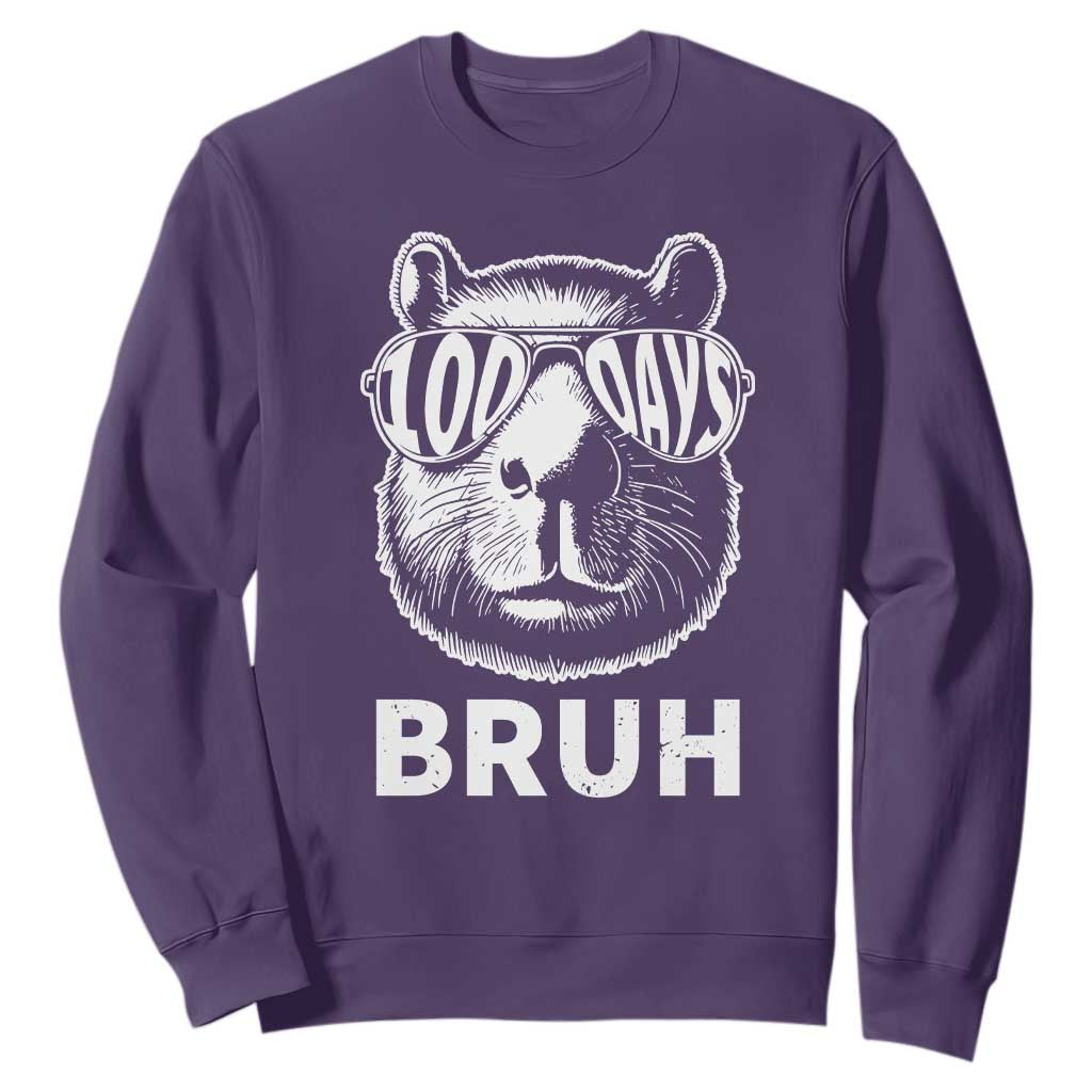 100th Day Of School Capybara Sweatshirt 100 Days Bruh Cool Capy Bara TS09 Purple Print Your Wear