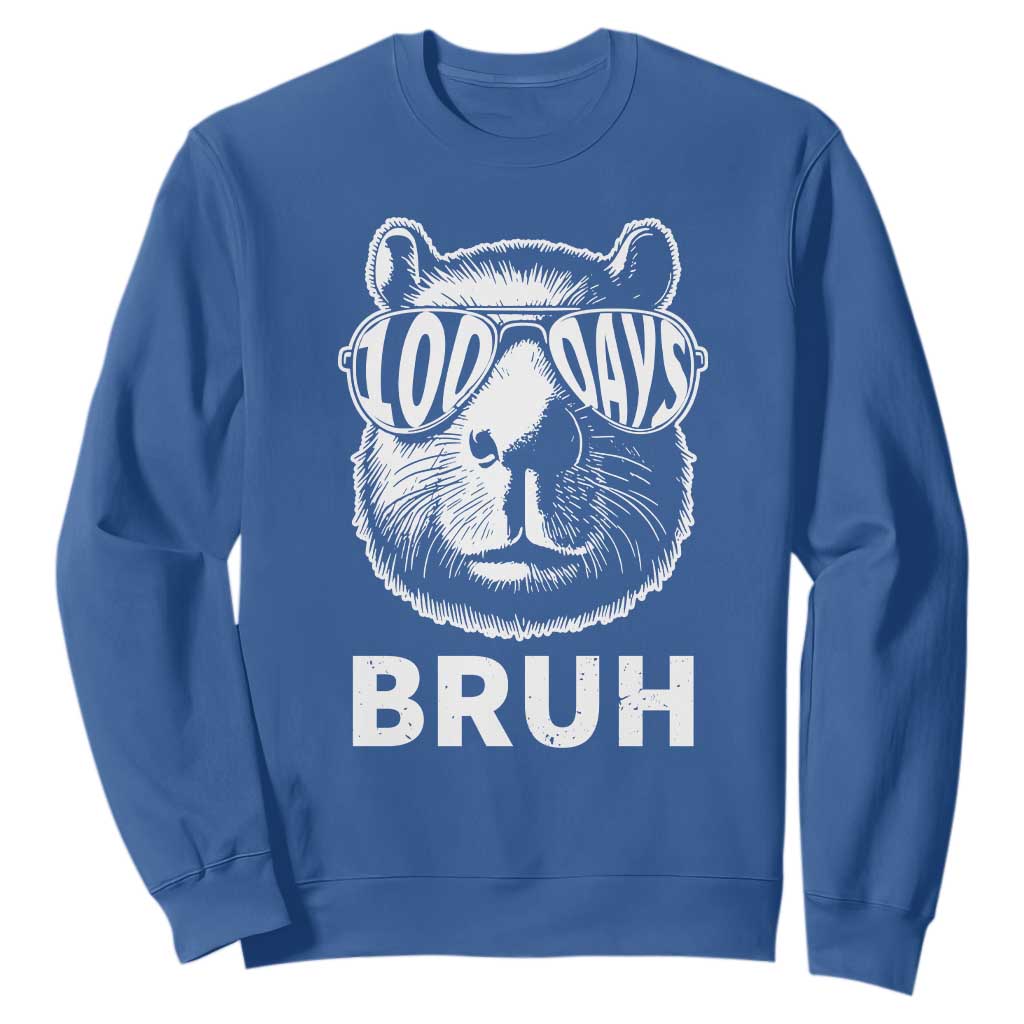 100th Day Of School Capybara Sweatshirt 100 Days Bruh Cool Capy Bara TS09 Royal Blue Print Your Wear