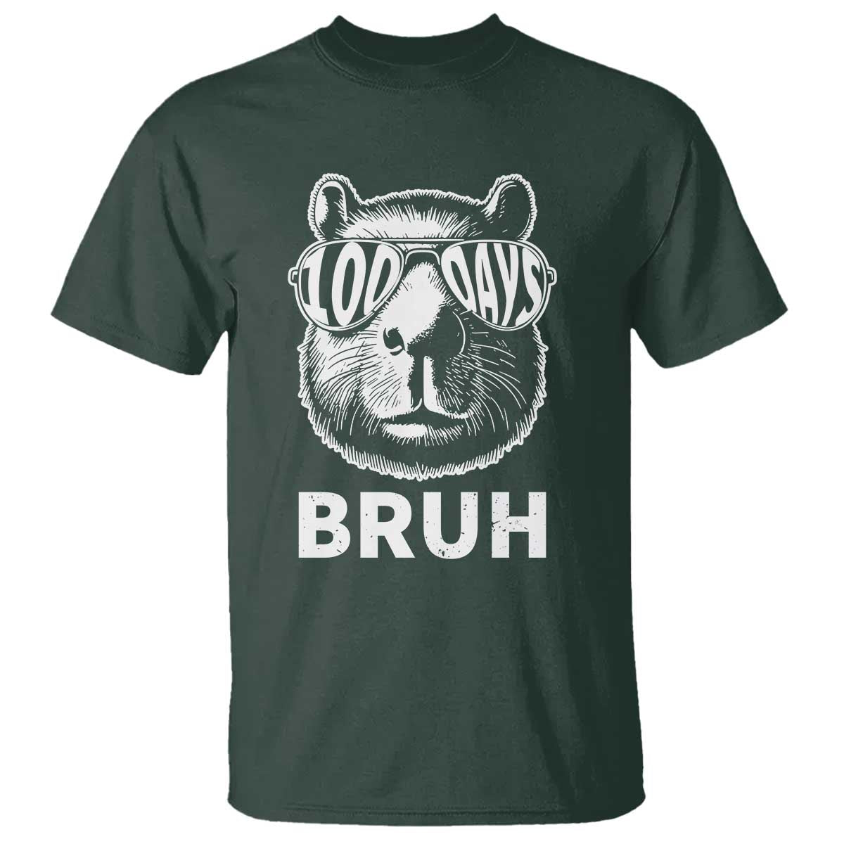 100th Day Of School Capybara T Shirt 100 Days Bruh Cool Capy Bara TS09 Dark Forest Green Print Your Wear