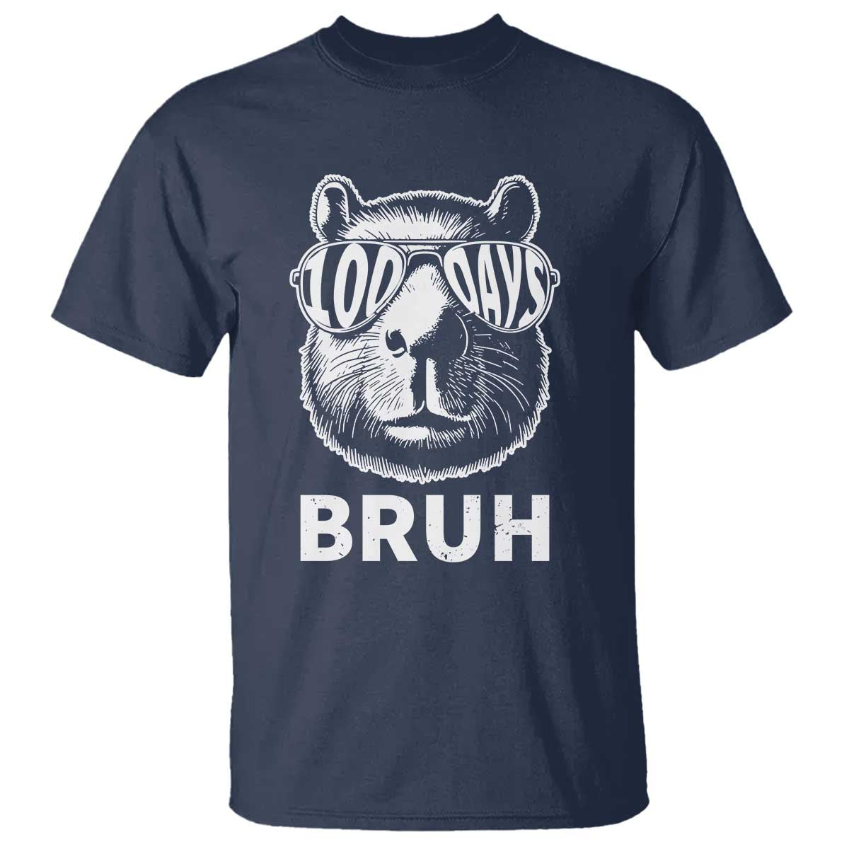 100th Day Of School Capybara T Shirt 100 Days Bruh Cool Capy Bara TS09 Navy Print Your Wear