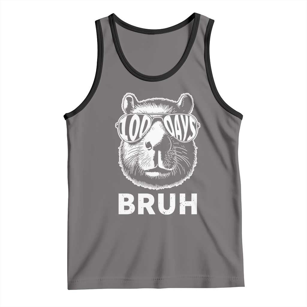 100th Day Of School Capybara Tank Top 100 Days Bruh Cool Capy Bara TS09 Deep Heather Black Print Your Wear
