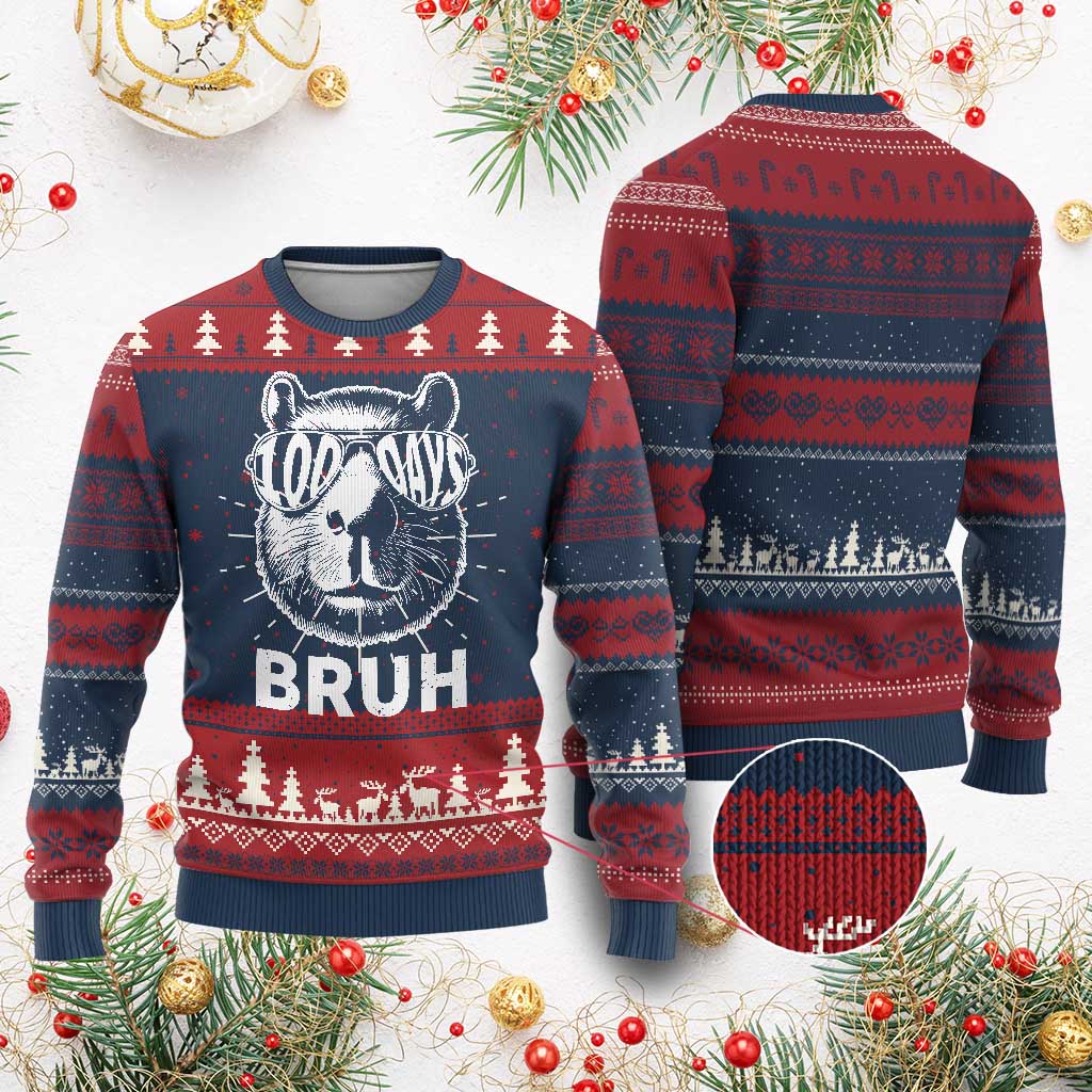 100th Day Of School Capybara Ugly Christmas Sweater 100 Days Bruh Cool Capy Bara TS09 Burgundy Print Your Wear