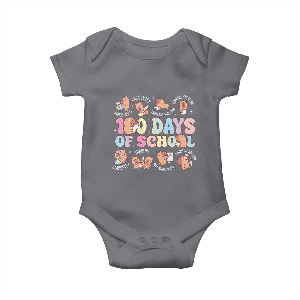 100th Day Of School Cute Capybara Baby Onesie Motor Skills Creativity Problem Solving Communication TS09 Charcoal Print Your Wear