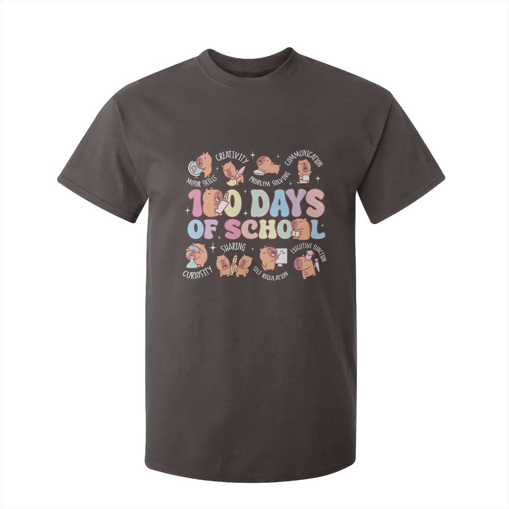 100th Day Of School Cute Capybara T Shirt For Kid Motor Skills Creativity Problem Solving Communication TS09 Dark Chocolate Print Your Wear