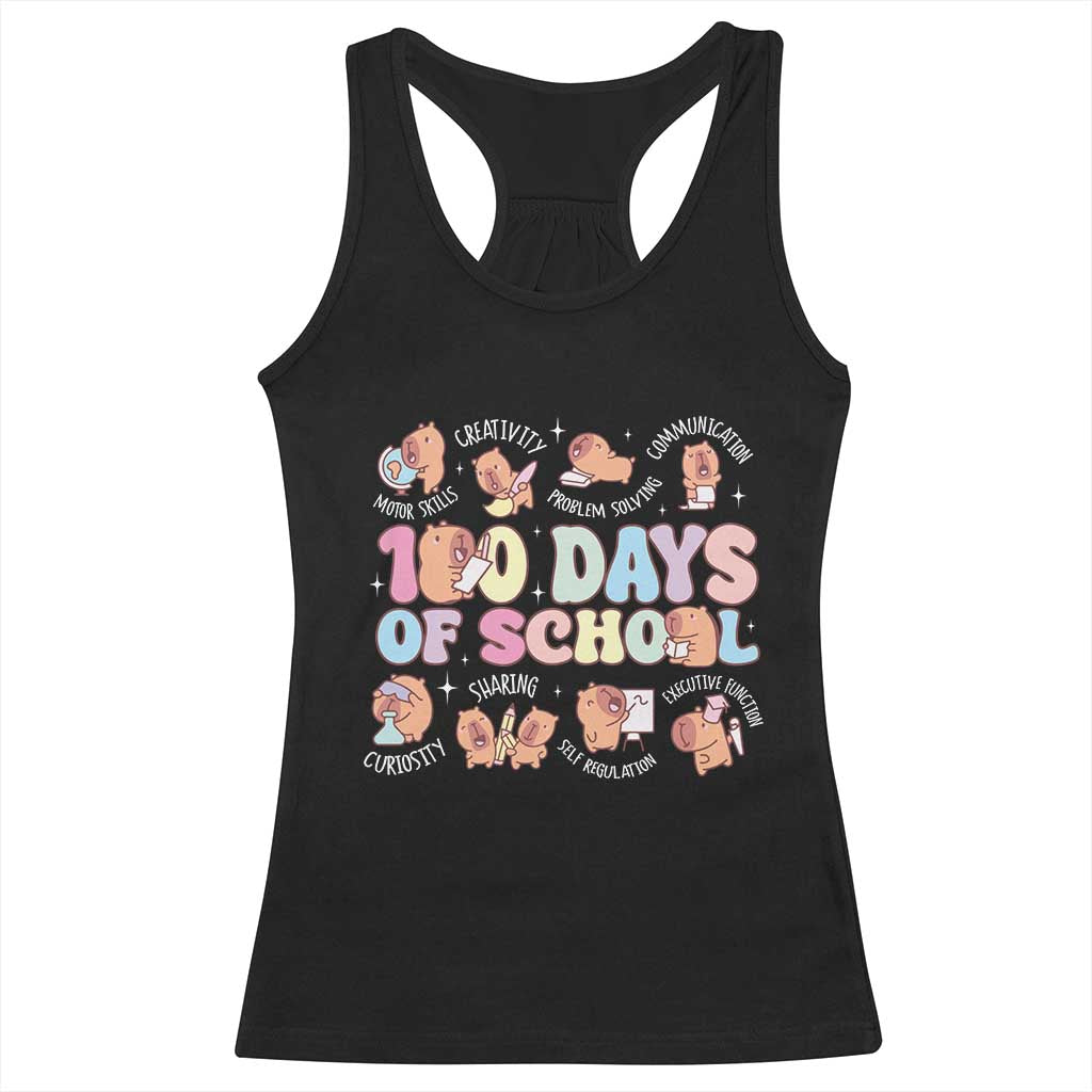 100th Day Of School Cute Capybara Racerback Tank Top Motor Skills Creativity Problem Solving Communication TS09 Black Print Your Wear