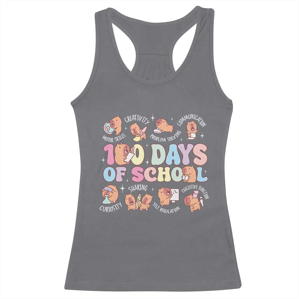 100th Day Of School Cute Capybara Racerback Tank Top Motor Skills Creativity Problem Solving Communication TS09 Charcoal Print Your Wear
