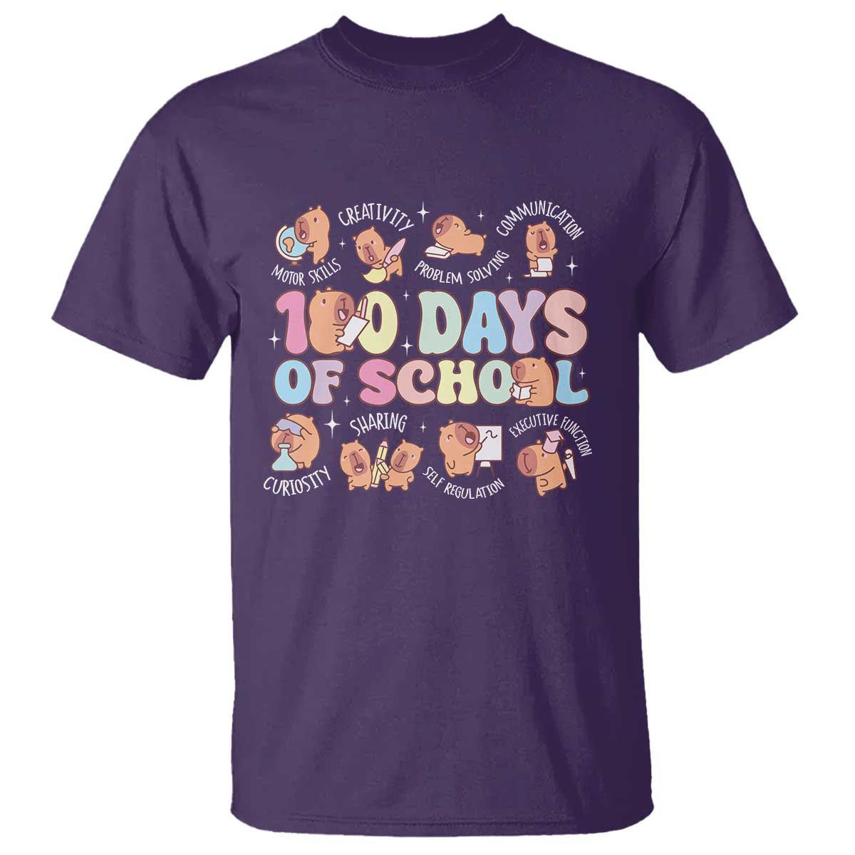 100th Day Of School Cute Capybara T Shirt Motor Skills Creativity Problem Solving Communication TS09 Purple Print Your Wear