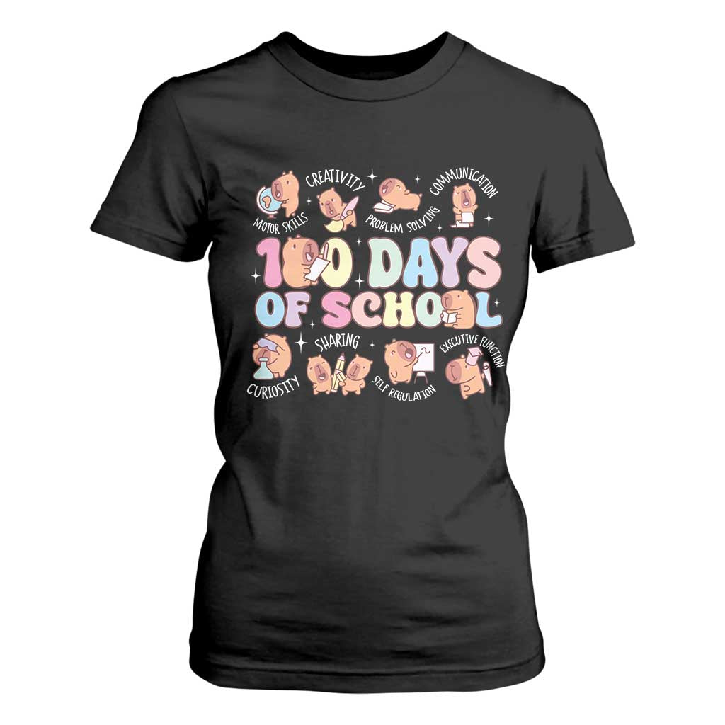 100th Day Of School Cute Capybara T Shirt For Women Motor Skills Creativity Problem Solving Communication TS09 Black Print Your Wear