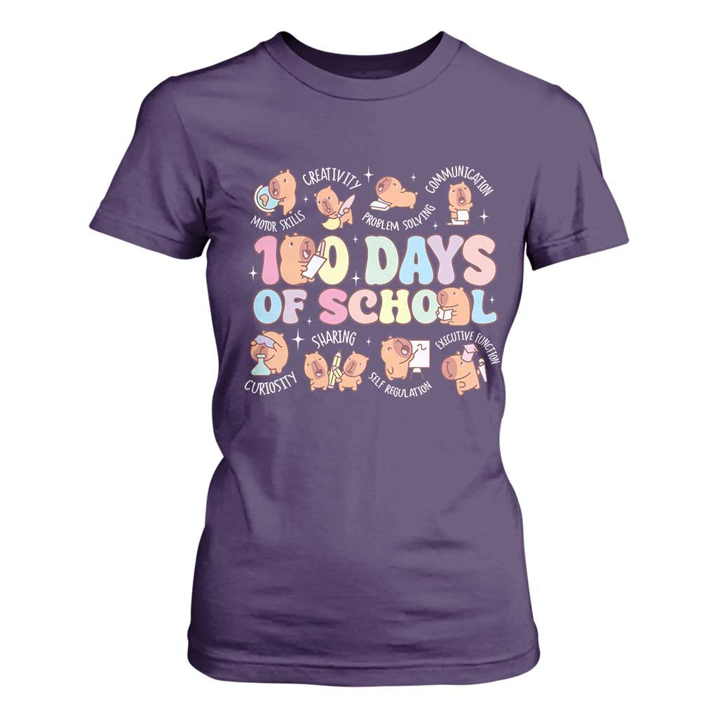 100th Day Of School Cute Capybara T Shirt For Women Motor Skills Creativity Problem Solving Communication TS09 Purple Print Your Wear