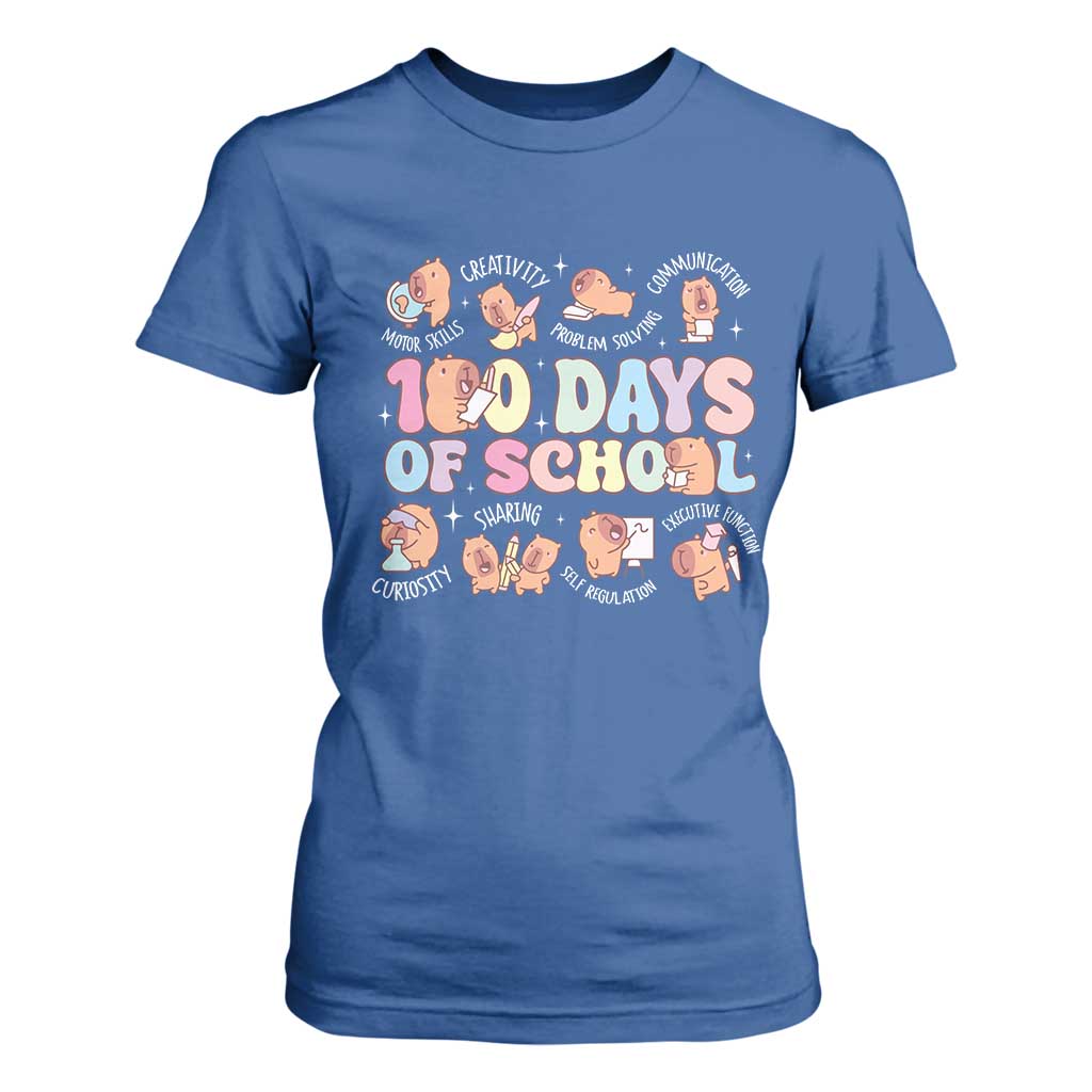 100th Day Of School Cute Capybara T Shirt For Women Motor Skills Creativity Problem Solving Communication TS09 Royal Blue Print Your Wear