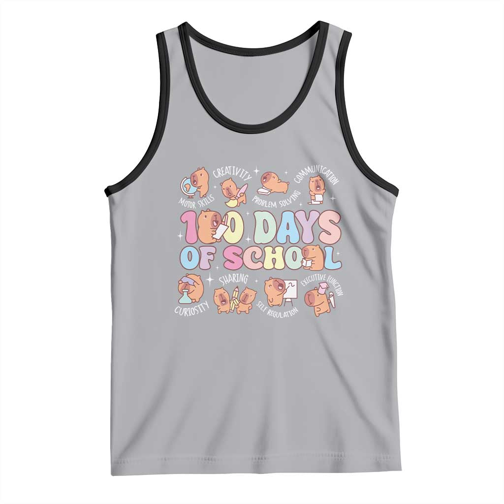 100th Day Of School Cute Capybara Tank Top Motor Skills Creativity Problem Solving Communication TS09 Athletic Heather Black Print Your Wear