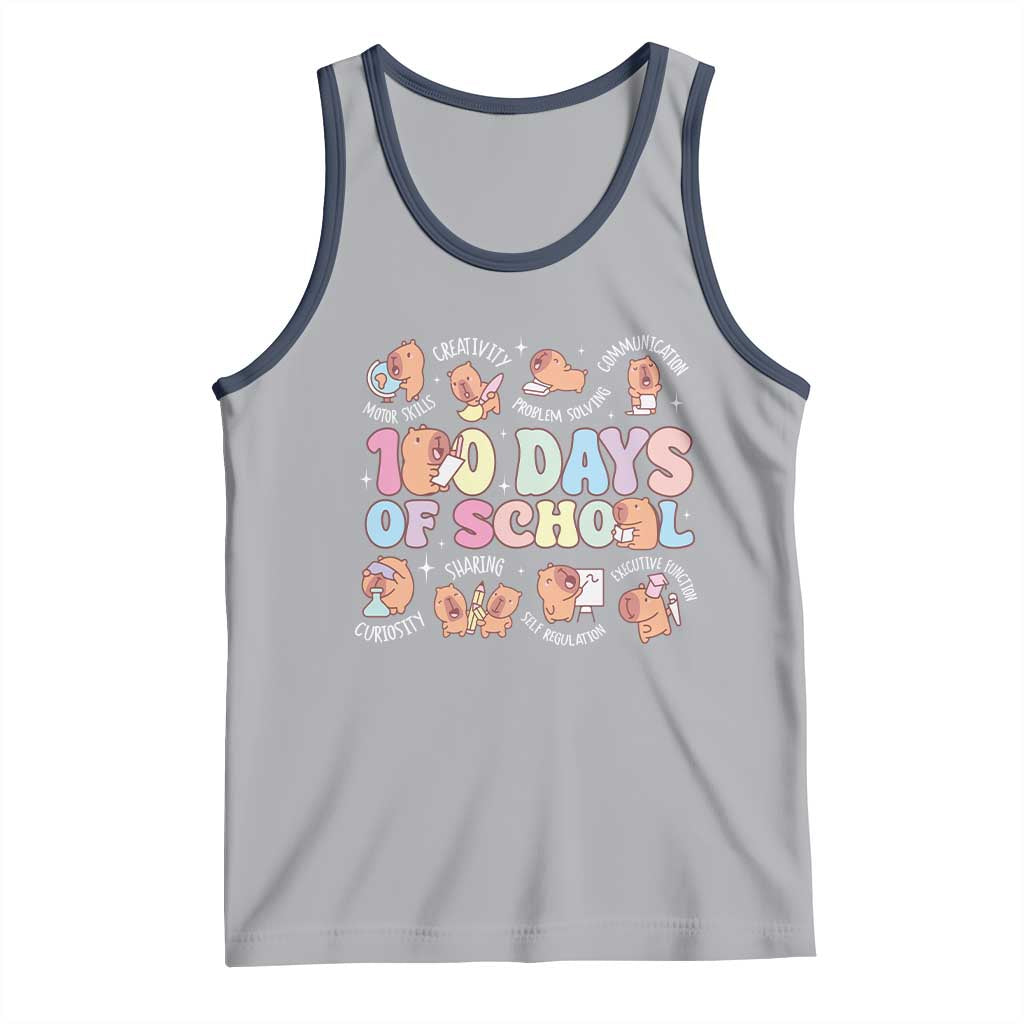 100th Day Of School Cute Capybara Tank Top Motor Skills Creativity Problem Solving Communication TS09 Athletic Heather Navy Print Your Wear