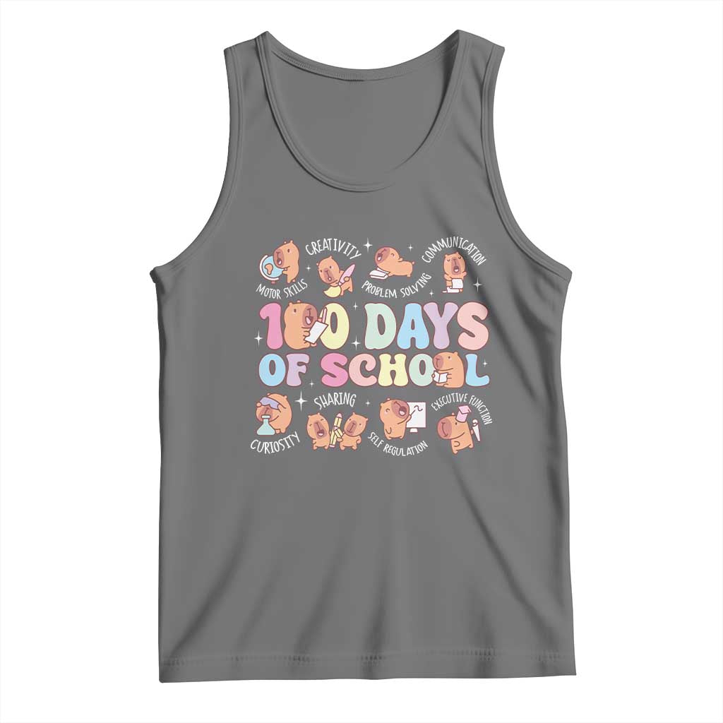 100th Day Of School Cute Capybara Tank Top Motor Skills Creativity Problem Solving Communication TS09 Black Heather Print Your Wear