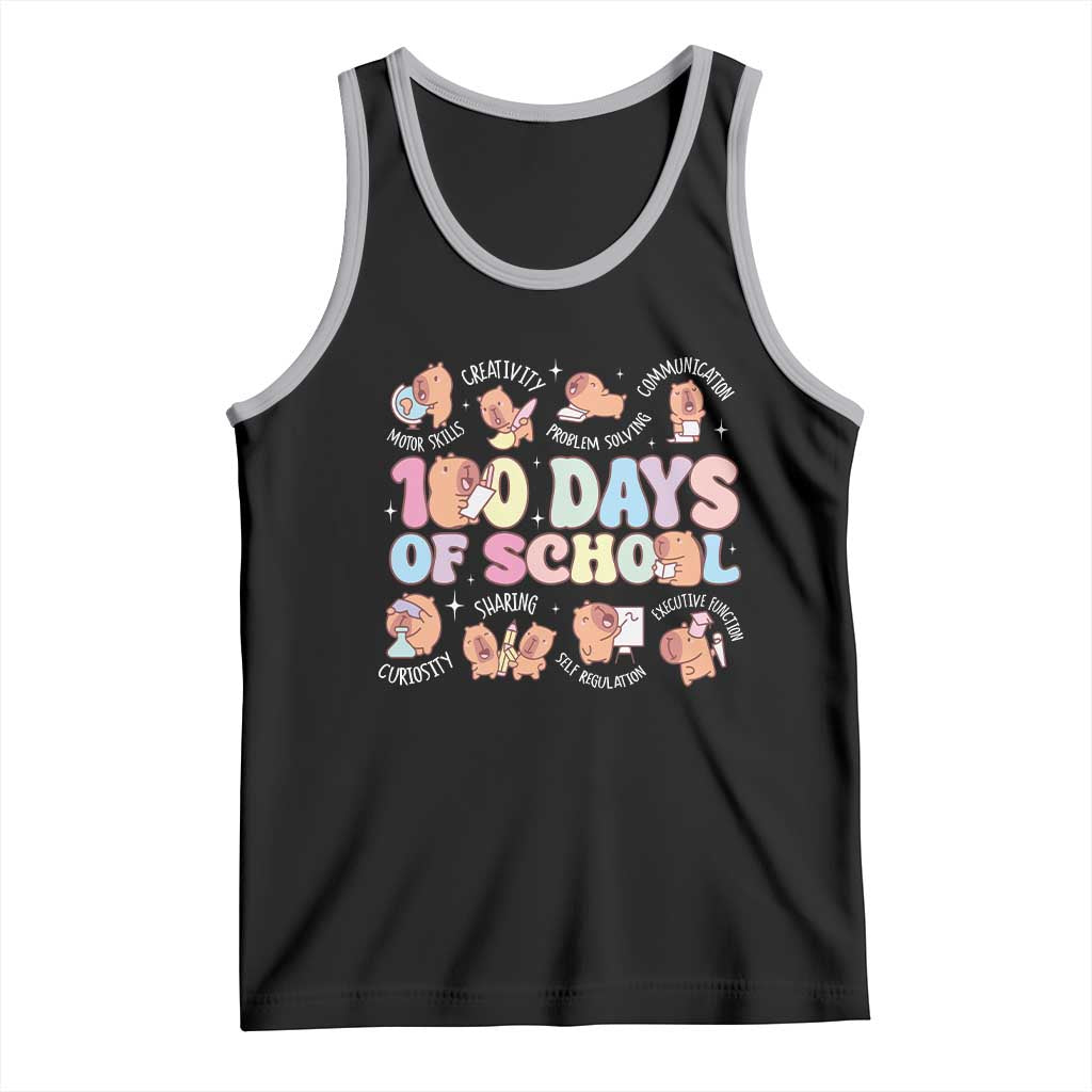 100th Day Of School Cute Capybara Tank Top Motor Skills Creativity Problem Solving Communication TS09 Black Athletic Heather Print Your Wear