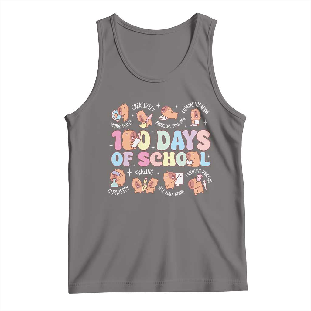 100th Day Of School Cute Capybara Tank Top Motor Skills Creativity Problem Solving Communication TS09 Deep Heather Print Your Wear