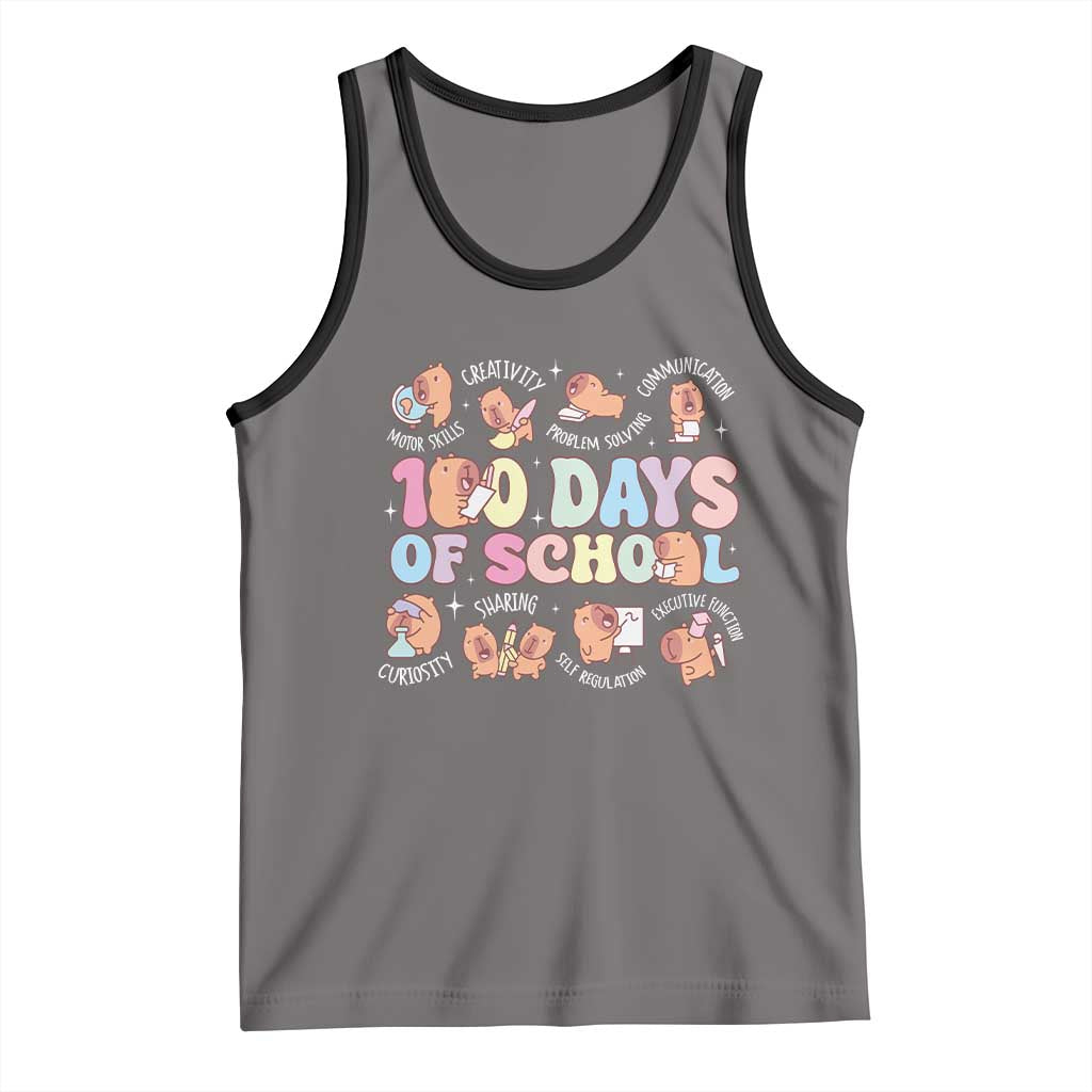 100th Day Of School Cute Capybara Tank Top Motor Skills Creativity Problem Solving Communication TS09 Deep Heather Black Print Your Wear
