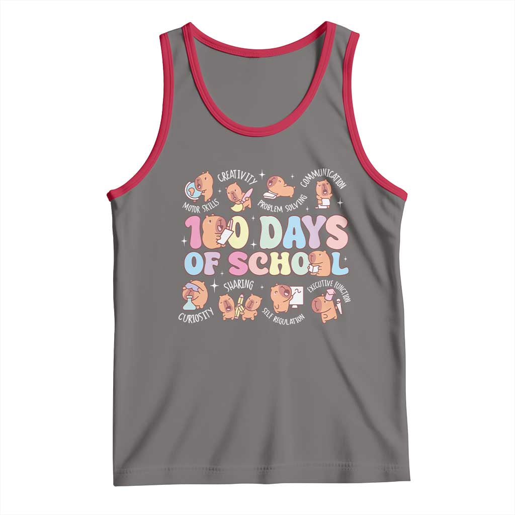 100th Day Of School Cute Capybara Tank Top Motor Skills Creativity Problem Solving Communication TS09 Deep Heather Red Print Your Wear