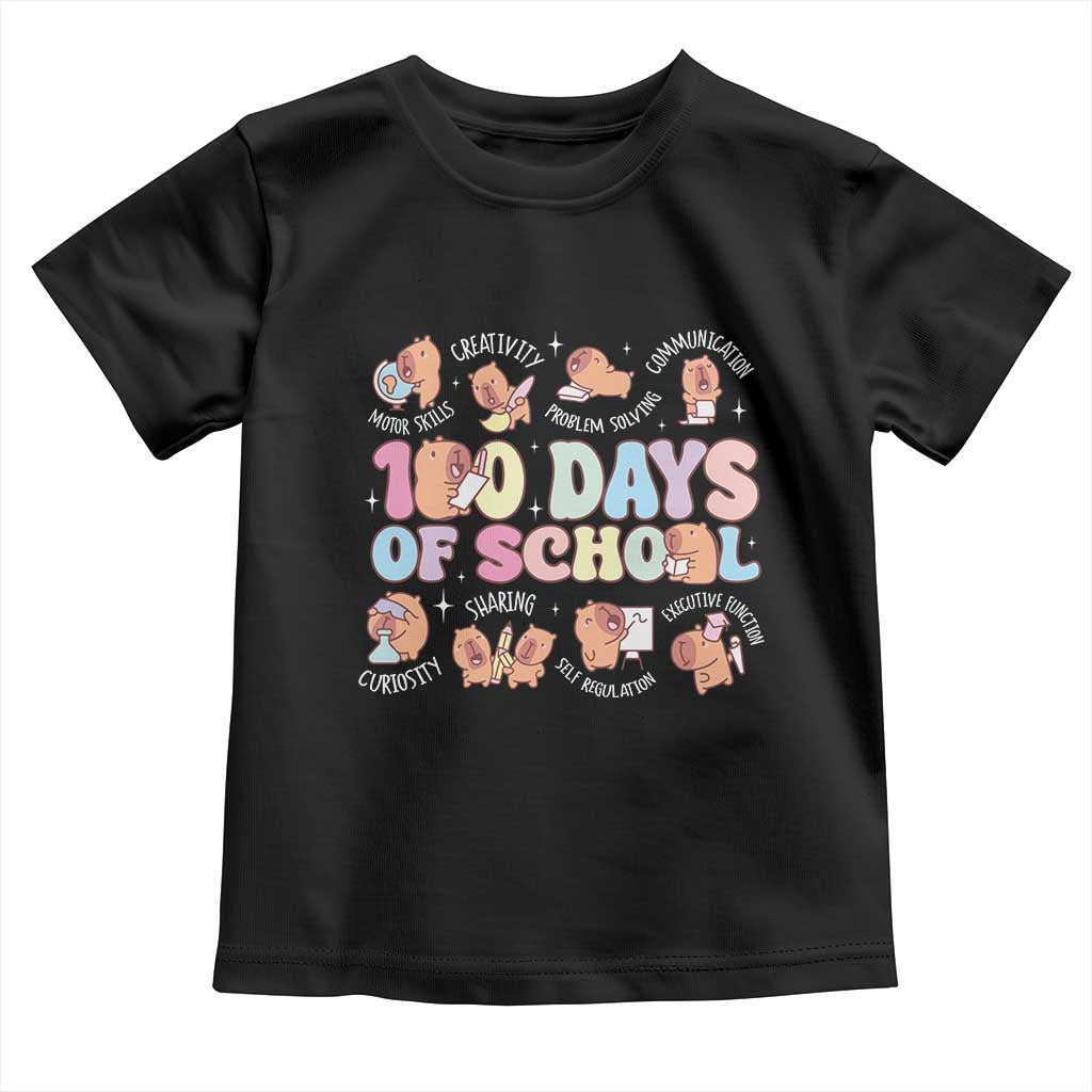 100th Day Of School Cute Capybara Toddler T Shirt Motor Skills Creativity Problem Solving Communication TS09 Black Print Your Wear