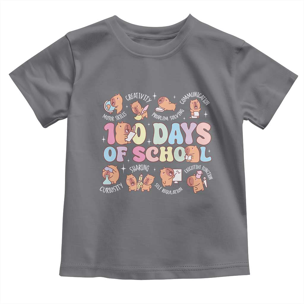 100th Day Of School Cute Capybara Toddler T Shirt Motor Skills Creativity Problem Solving Communication TS09 Charcoal Print Your Wear
