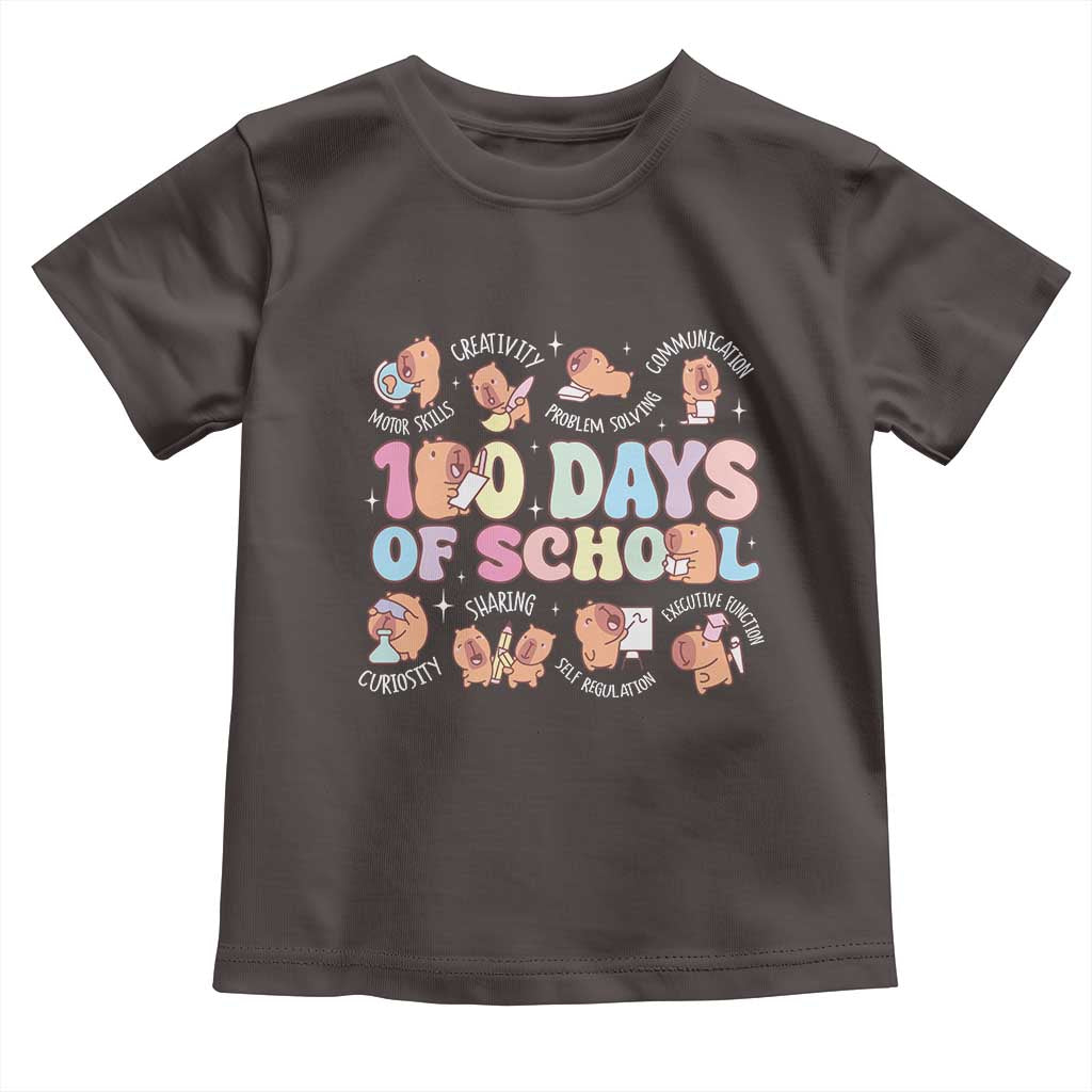 100th Day Of School Cute Capybara Toddler T Shirt Motor Skills Creativity Problem Solving Communication TS09 Dark Chocolate Print Your Wear