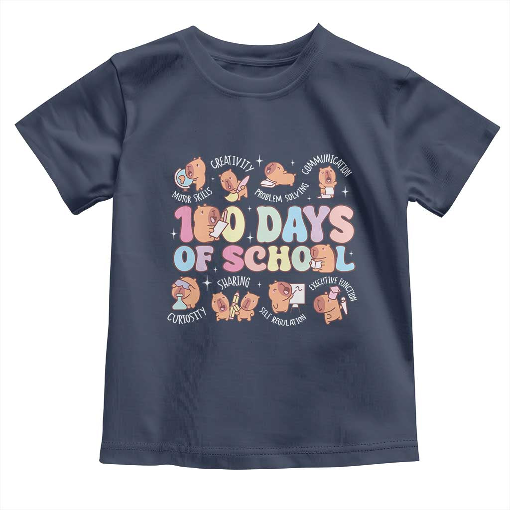 100th Day Of School Cute Capybara Toddler T Shirt Motor Skills Creativity Problem Solving Communication TS09 Navy Print Your Wear