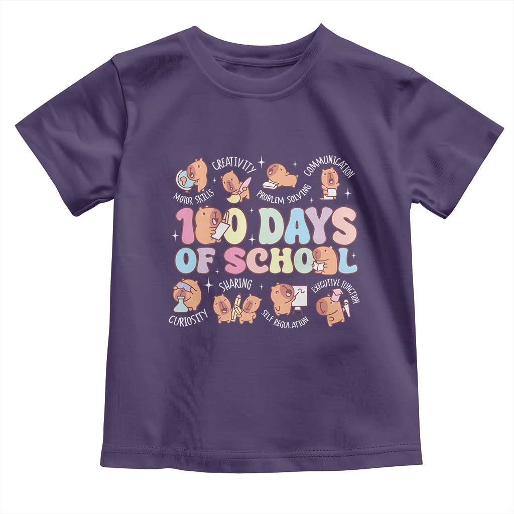 100th Day Of School Cute Capybara Toddler T Shirt Motor Skills Creativity Problem Solving Communication TS09 Purple Print Your Wear
