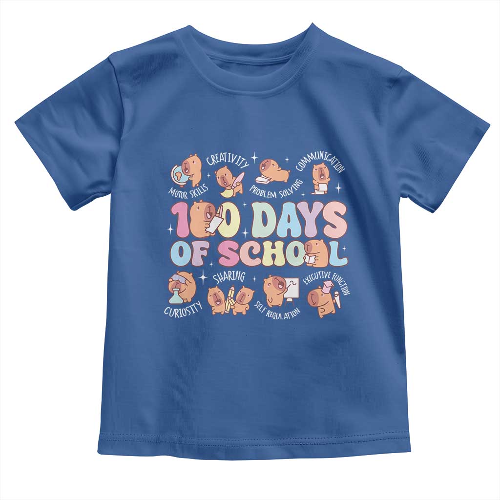 100th Day Of School Cute Capybara Toddler T Shirt Motor Skills Creativity Problem Solving Communication TS09 Royal Blue Print Your Wear
