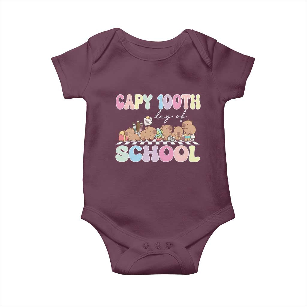 Capy 100 Days Of School Cute Capybara Baby Onesie TS09 Maroon Print Your Wear