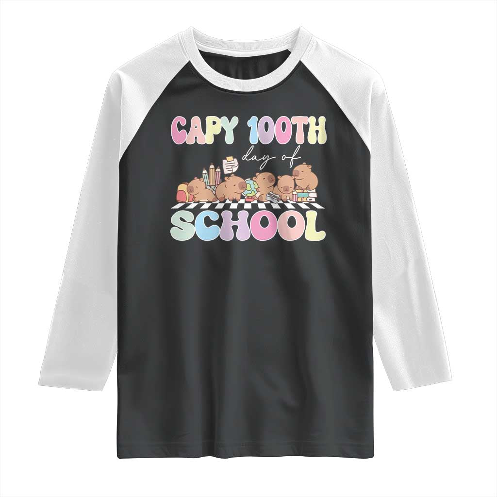 Capy 100 Days Of School Cute Capybara Raglan Shirt TS09 Black White Print Your Wear