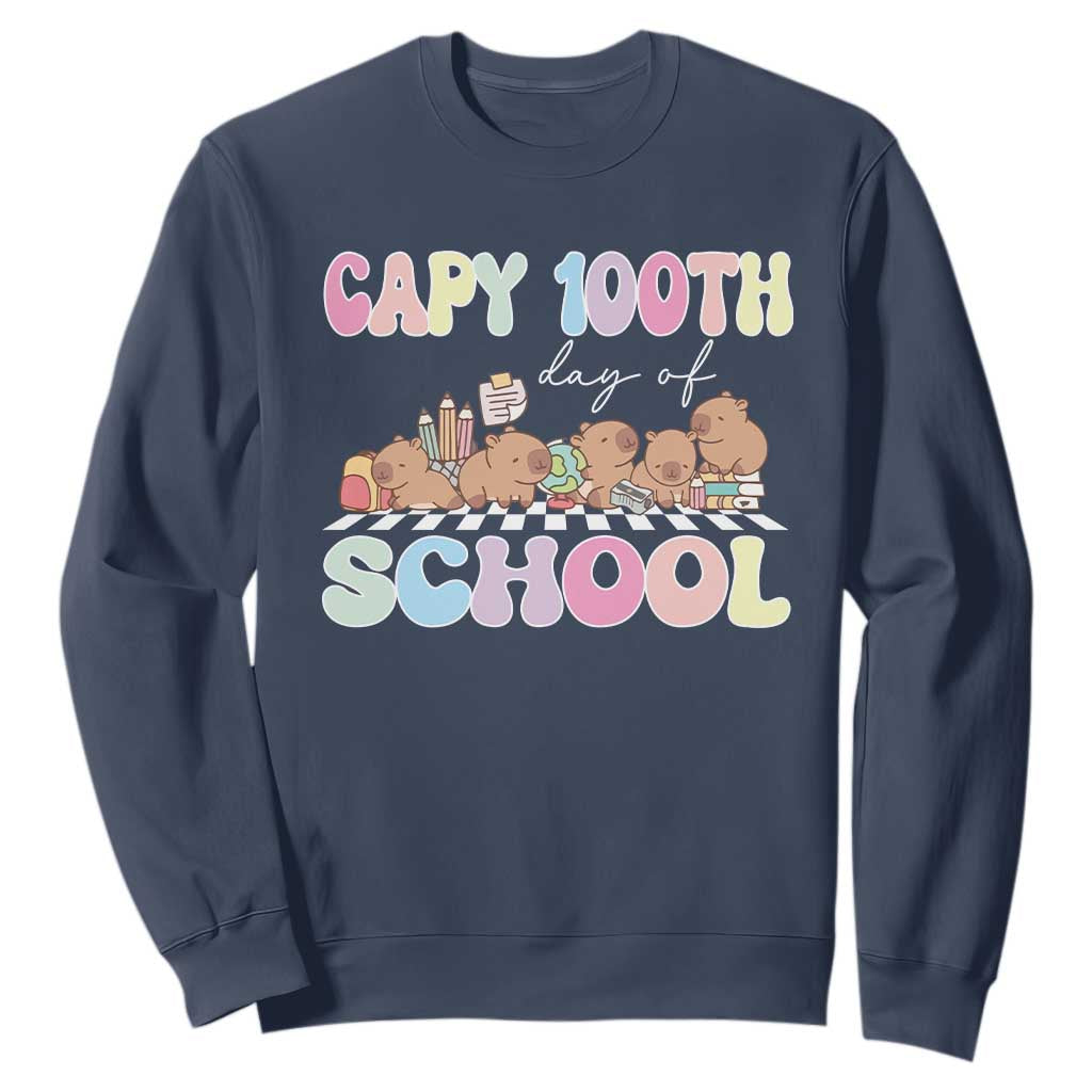 Capy 100 Days Of School Cute Capybara Sweatshirt TS09 Navy Print Your Wear