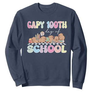Capy 100 Days Of School Cute Capybara Sweatshirt TS09 Navy Print Your Wear