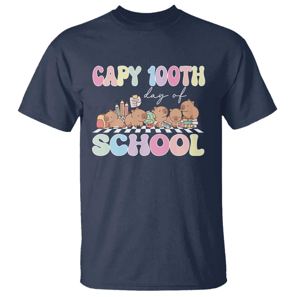Capy 100 Days Of School Cute Capybara T Shirt TS09 Navy Print Your Wear