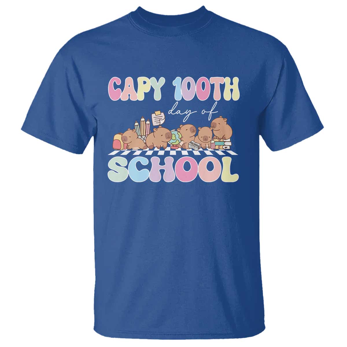 Capy 100 Days Of School Cute Capybara T Shirt TS09 Royal Blue Print Your Wear